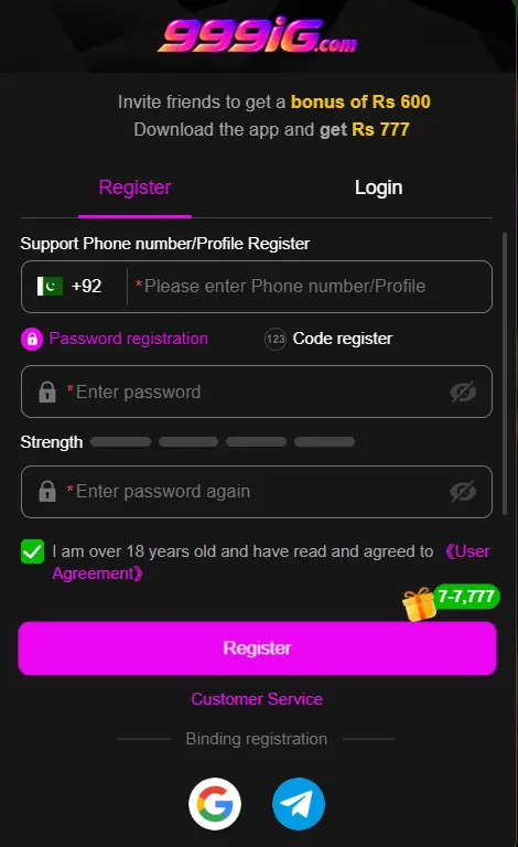 999IG Game Login and Register